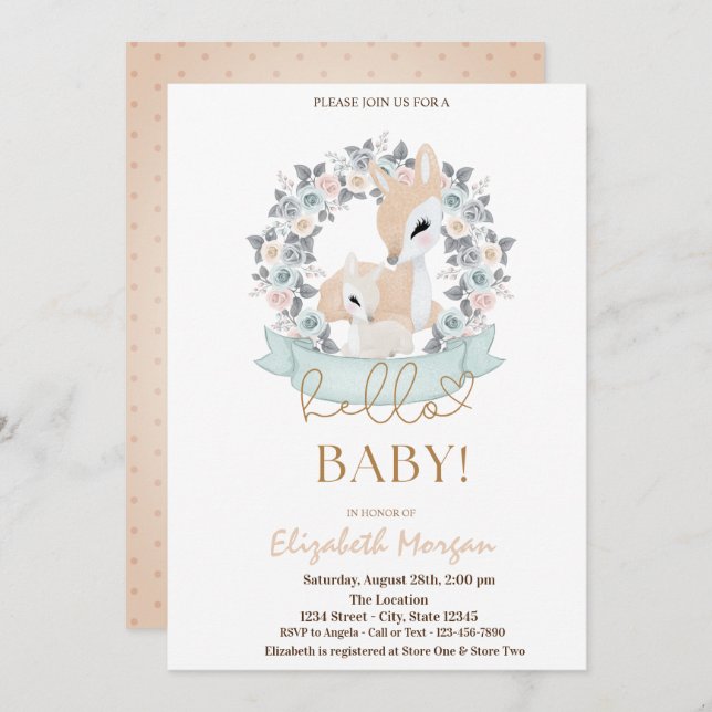 Vattenfärgsskläder i Baby Blommor Dots Baby Shower Inbjudningar (Fram/baksida)