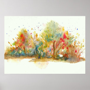 Vattenfärgsskog Abstrakt Ligcape Art Träd Forest Poster