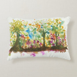 Vattenfärgsskog Abstrakt Ligcape Art Träd Forest Prydnadskudde