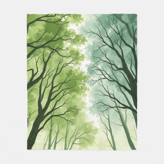Vattenfärgsskog Canopy Fleecefilt (Framsidan)