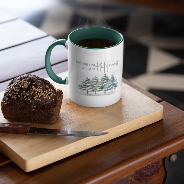 Vattenfärgsskog, Elegant Mugg (Winter woodland two-toned green mug.)