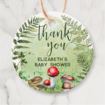 Vattenfärgsskog Ferns Mushroom Greenery Script