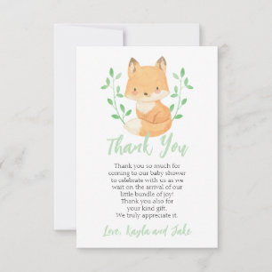 Vattenfärgsskog Fox Baby Shower Tack Kort