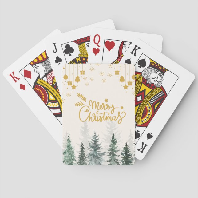 Vattenfärgsskog God jul Helgdag Casinokort (Baksidan)