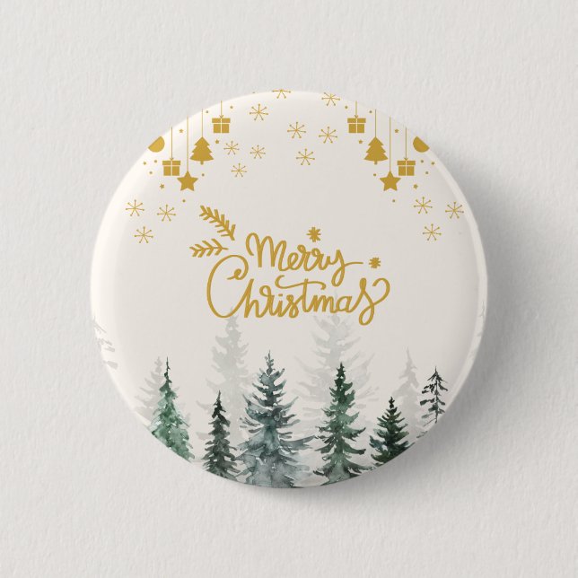 Vattenfärgsskog God jul Helgdag Knapp (Framsida)
