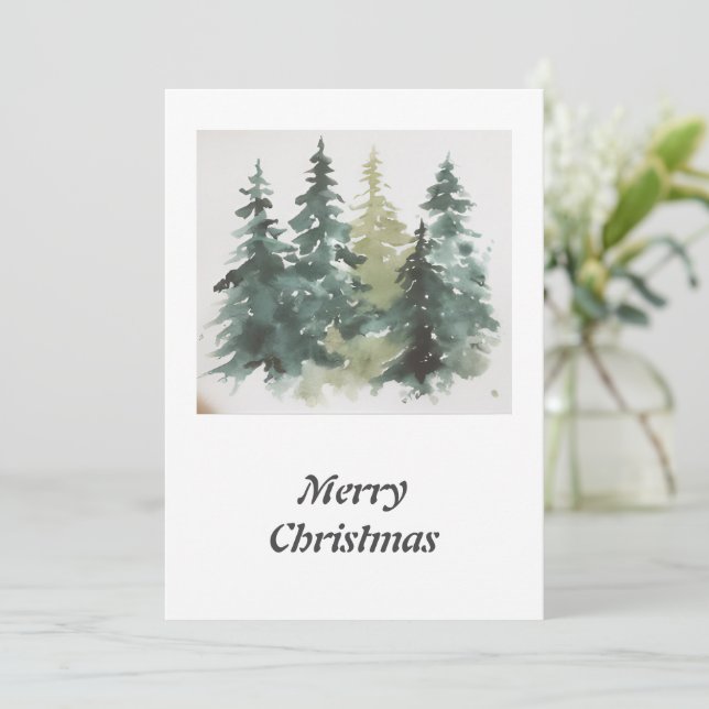 Vattenfärgsskog God jul Julkort (Stående Fram)