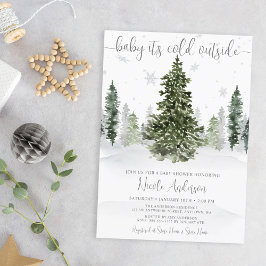 Vattenfärgsskog Grått Baby Shower för vinter-skog Inbjudningar
