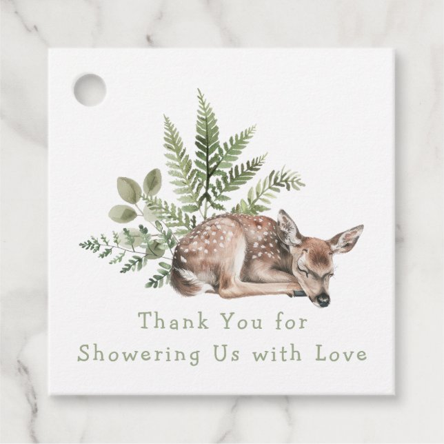 Vattenfärgsskog, Hjort, babyskor Gåvor Etiketter (Framsida)