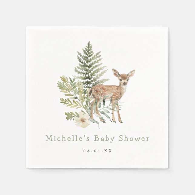 Vattenfärgsskog, Hjort, babyskor Pappersservett (Framsidan)