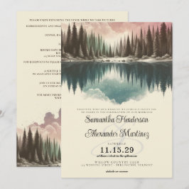 Vattenfärgsskog med närmare uppgifter om Bröllop Inbjudningar