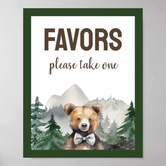 Vattenfärgsskog, Nalle, babyvisningsfavoriter Poster (Framsidan)