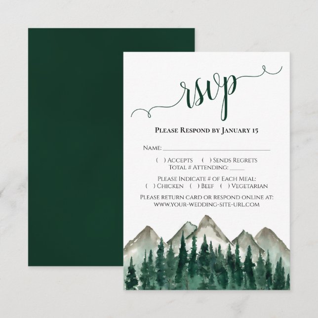 Vattenfärgsskog och berg Rustic Bröllop OSA Kort (Fram/baksida)