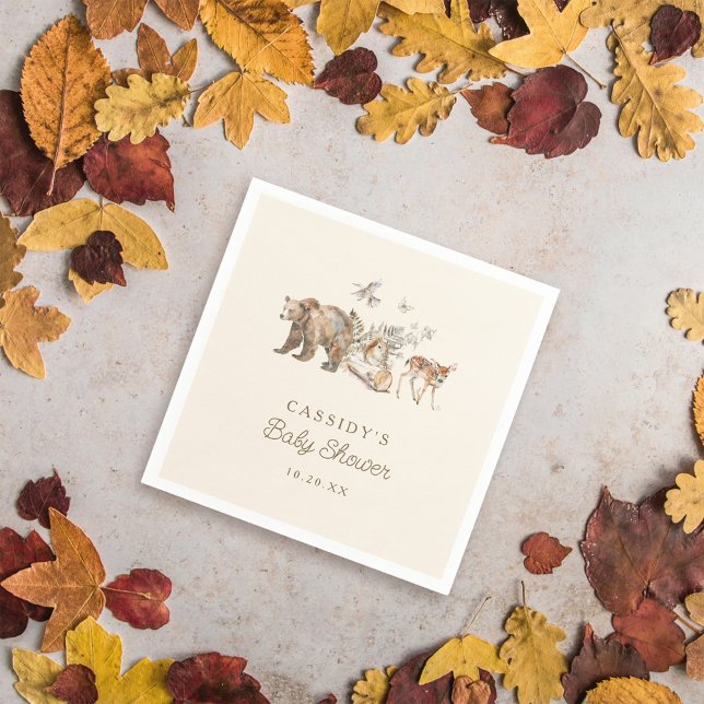 Vattenfärgsskog Skogsdjur Babyskor Pappersservett (Skapare uppladdad)