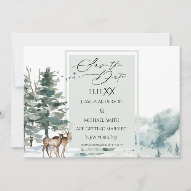 Vattenfärgsskog Spara datuminbjudan Datumet (Framsida)