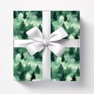 Vattenfärgsskog Träd i Misty Woodland Presentpapper