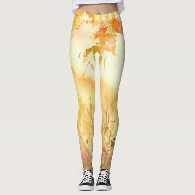 Vattenfärgsskogar Land Landskap Art Leggings (Framsida)