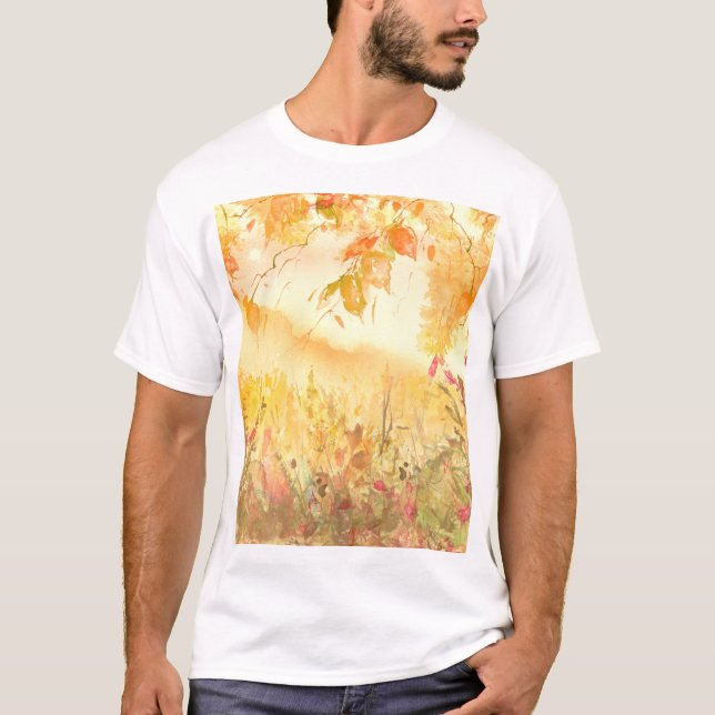 Vattenfärgsskogar Land Landskap Art T Shirt (Framsida)