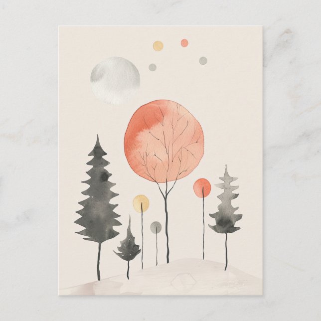 Vattenfärgsskogar - minimalistisk jorddag vykort (Framsida)