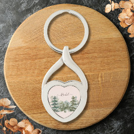 Vattenfärgsskogen Gräs och bergstrakten Rustic Twisted Heart Silverfärgad Nyckelring