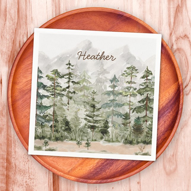 Vattenfärgsskogen Grönt Gräs på berget Pappersservett (In situ)