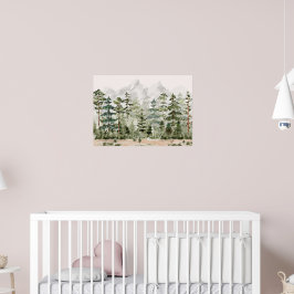 Vattenfärgsskogen Grönt Gräs på berget Poster