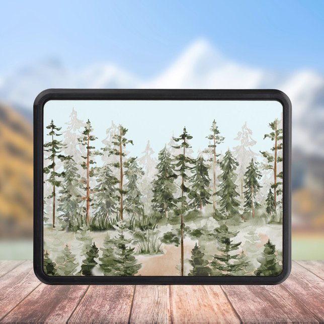 Vattenfärgsskogen Rustic Grönt Forest Dragkroksskydd (Out door)