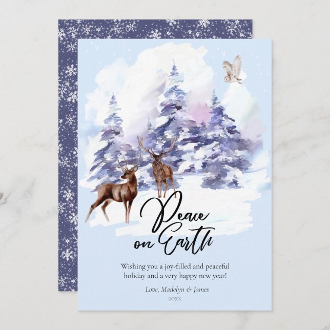 Vattenfärgsskogen Skog Fred på jorden Julkort (Fram/baksida)