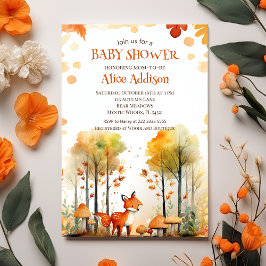 Vattenfärgsskogen Skog hösten Fox Baby Shower Inbjudningar
