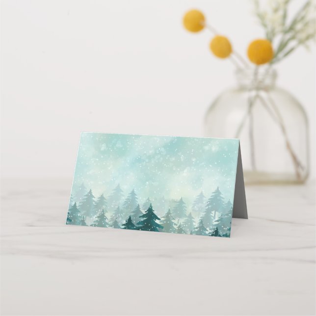 Vattenfärgsskogen Winter Forest | Helgdag Placeringskort (Baksida)