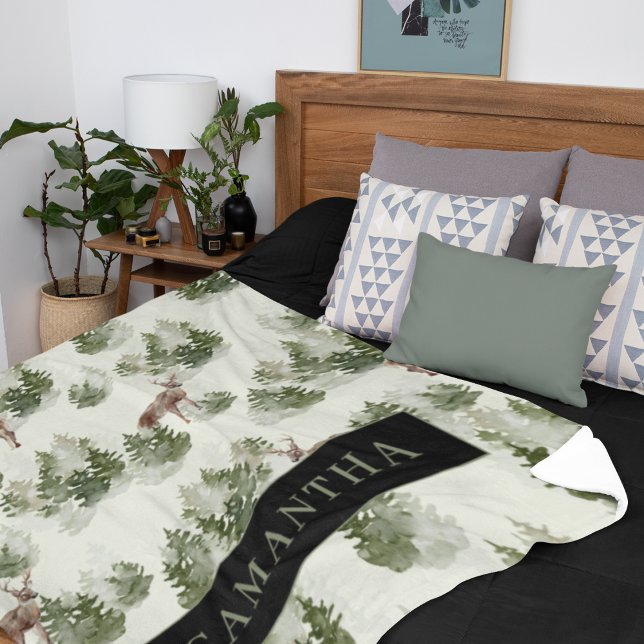 Vattenfärgsskogen Winter Forest Seamless Mönster Fleecefilt (Skapare uppladdad)