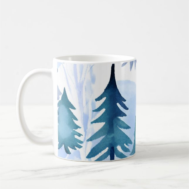 Vattenfärgsskogen Winter Forest Seamless Mönster Kaffemugg (Vänster)