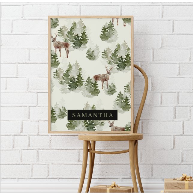 Vattenfärgsskogen Winter Forest Seamless Mönster Poster (Skapare uppladdad)