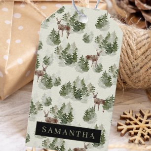Vattenfärgsskogen Winter Forest Seamless Mönster Presentetikett
