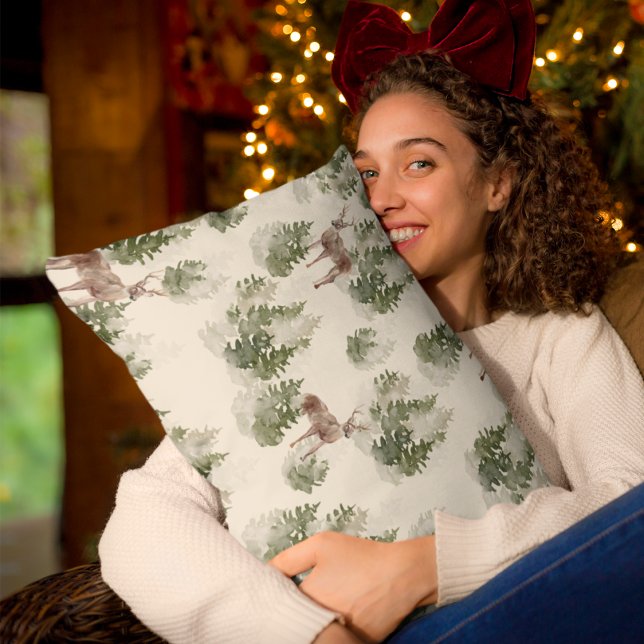 Vattenfärgsskogen Winter Forest Seamless Mönster Prydnadskudde (Skapare uppladdad)