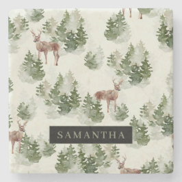 Vattenfärgsskogen Winter Forest Seamless Mönster Stenunderlägg