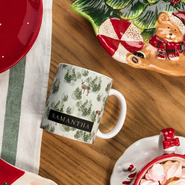 Vattenfärgsskogen Winter Forest Seamless Mönster Två-Tonad Mugg (Skapare uppladdad)