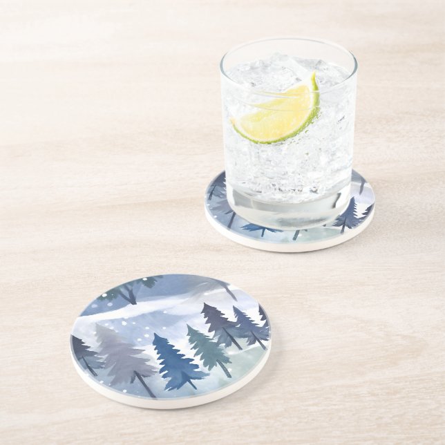 Vattenfärgsskogen Winter Forest Seamless Mönster Underlägg (Sidan)