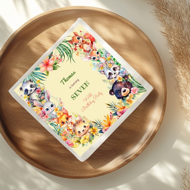 Vattenfärgsskogsdjur i Vilden barns födelsedag Pappersservett (Skapare uppladdad)