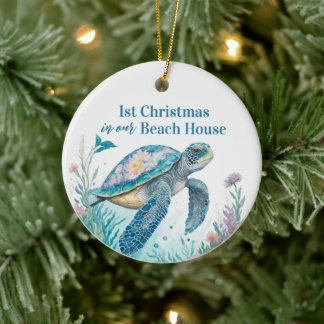 Vattenfärgssköldpadda 1:a julklappen julgransprydnad keramik