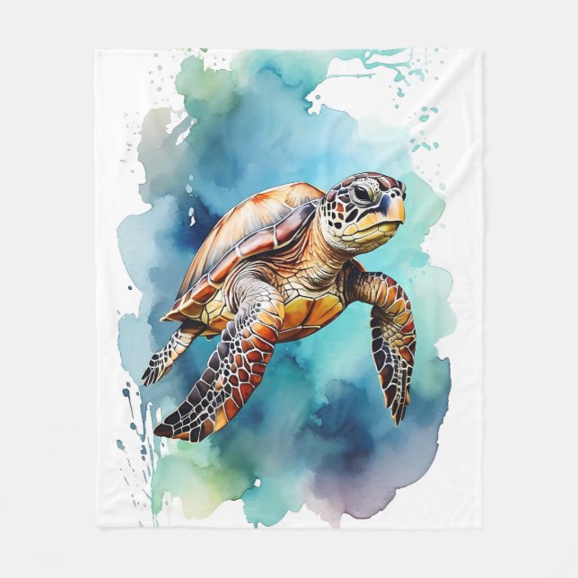 Vattenfärgssköldpadda Fleecefilt (Framsidan)