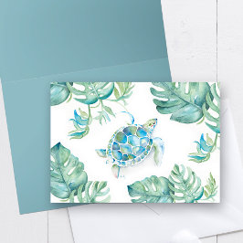 Vattenfärgssköldpadda med Monstera Handflatan Löv Tack Kort
