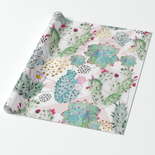 vattenfärgssköldpadda och trianglar mönster presentpapper (Utrullad)