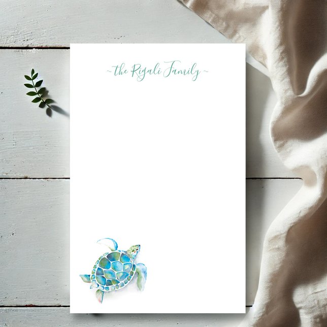 Vattenfärgssköldpadda Personlig Stationeri Brevpapper (Personalized stationery featuring watercolor sea turtle art by Victoria Grigaliunas Do Tell A Belle)