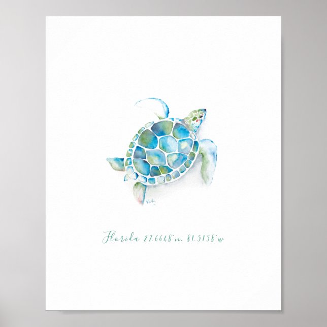 Vattenfärgssköldpadda Poster (Framsidan)