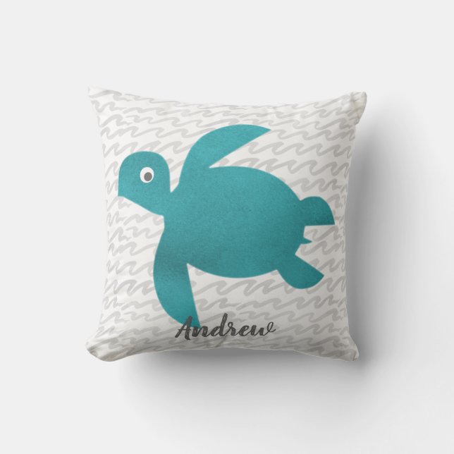 Vattenfärgssköldpadda Shibori Wave och Rand Kudde (Framsida)