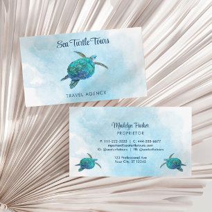 Vattenfärgssköldpadda Tropical Teal Aqua Blue Visitkort