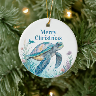 Vattenfärgssköldpaddan Kustjullen Ornamet Julgransprydnad Keramik
