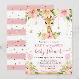 Vattenfärgsskor, Blommigten Jungle Giraffe Baby Sh Inbjudningar