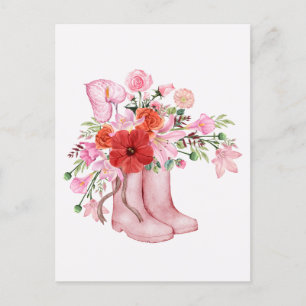 Vattenfärgsskor rosa blommigt bouquet art vykort