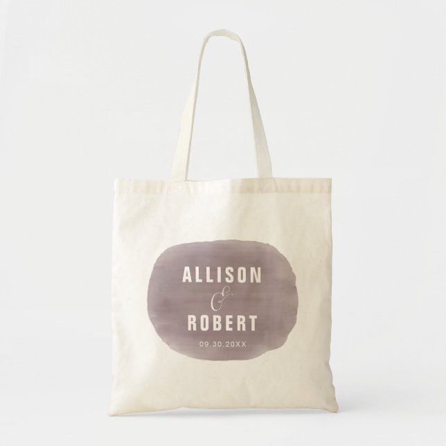 Vattenfärgsskötsel Bröllop Välkomstpåse i druvlila Tygkasse (Framsidan)